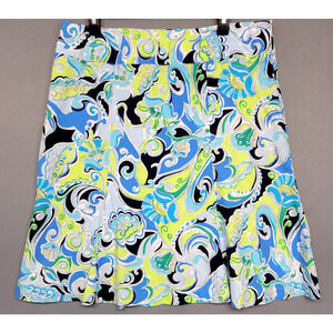 Courtenay Skirt Womens 18W Blue Green Paisley A-Line Cotton Stretch Side Zip